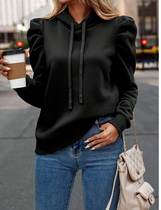 Women's Drawstring Hooded Sweatshirt With Batwing Sleeve