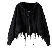 Load image into Gallery viewer, Women&#39;s Cardigan Zipper Sweater Hooded Fringe Tassel