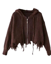 Load image into Gallery viewer, Women&#39;s Cardigan Zipper Sweater Hooded Fringe Tassel