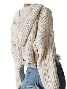 Women's Cardigan Zipper Sweater Hooded Fringe Tassel