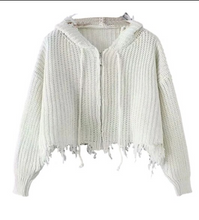 Load image into Gallery viewer, Women&#39;s Cardigan Zipper Sweater Hooded Fringe Tassel